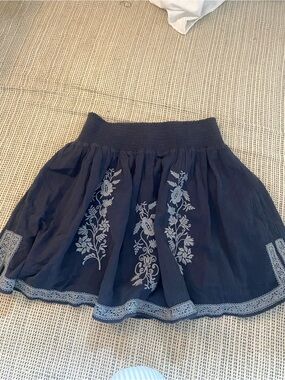 J. Crew Navy Circle Skirt with Ivory Floral Embroidery
